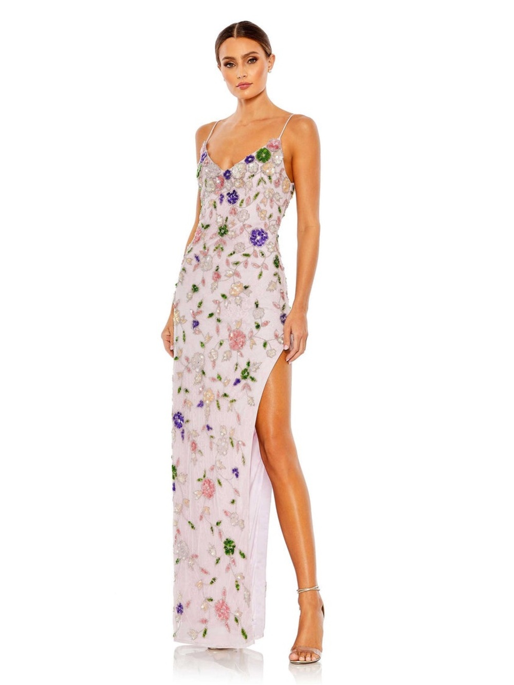 Mac Duggal embellished floral high-slit gown size L
